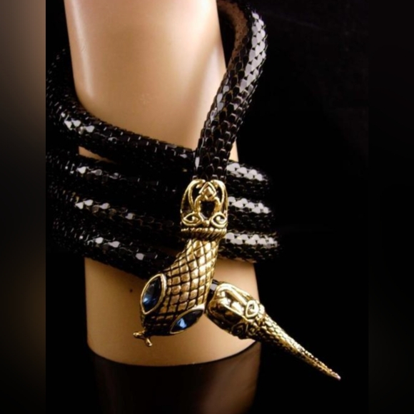 VTG DL AULD blue eyeled black snake, mesh choker necklace, belt or bracelet - Picture 1 of 16